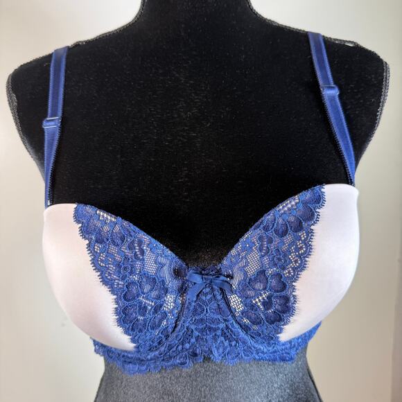 Victoria’s Secret Dream Angels Strapless Bra 36C Navy Blue Lace Push‑Up Grey - Picture 15 of 16